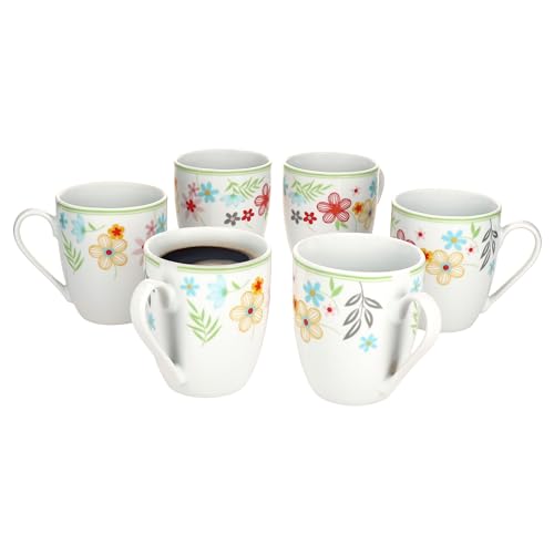 MamboCat 6er Set Variant Blümchen Kaffeebecher I 350ml, Höhe 10,3cm I farbige Porzellan-Becher mit Henkel für 6 Personen I Bunte Tassen für Heißgetränke wir Tee, Kakao, Latte Macchiato & Co von MamboCat