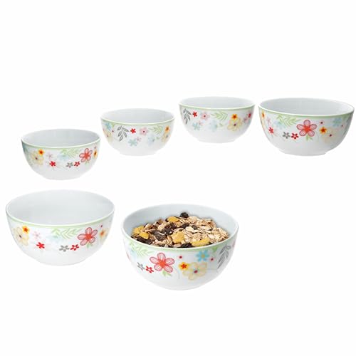 MamboCat 6er Set Variant Blümchen Schale 14,3cm I 450ml I farbige Porzellan-Schüssel für 6 Personen I Schälchen für Salat, Müsli & Co. I buntes Geschirr für Frühstück, Mittag & Abendbrot von MamboCat