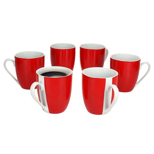 MamboCat 6er Set Variant Rot Kaffeebecher I 350ml, Höhe 10,3cm I farbige Porzellan-Becher mit Henkel für 6 Personen I Bunte Tassen für Heißgetränke wir Tee, Kakao, Latte Macchiato & Co von MamboCat