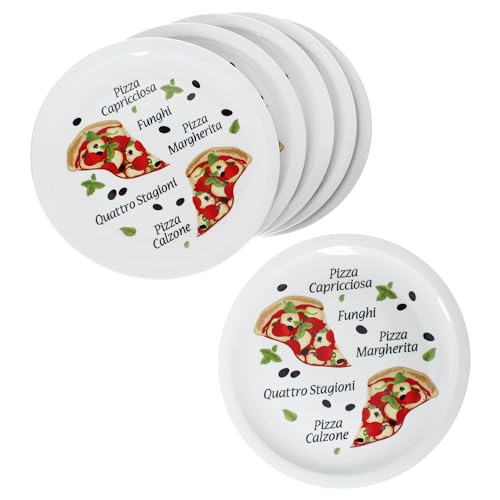 MamboCat 6er Set Variazione Pizzateller I Ø 30,5 cm I für 6 Personen I große Pizzateller aus Porzellan mit Pizza-Dekor & Schrift I für Pizzen oder zum Anrichten I XL-Speiseteller, Servierplatte von MamboCat