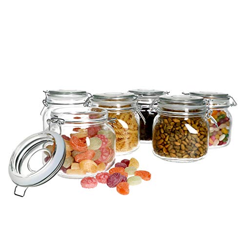 MamboCat 6-tlg. Set Vorratsgläser Foody mit Bügelverschluss 750ml I Aufbewahrungsgläser mit Drahtbügel 11,5 x 11,5 x 12,5 cm I Bügelglas - Vorratsglas - Drahtbügelglas I Vorratsdosen luftdicht von MamboCat