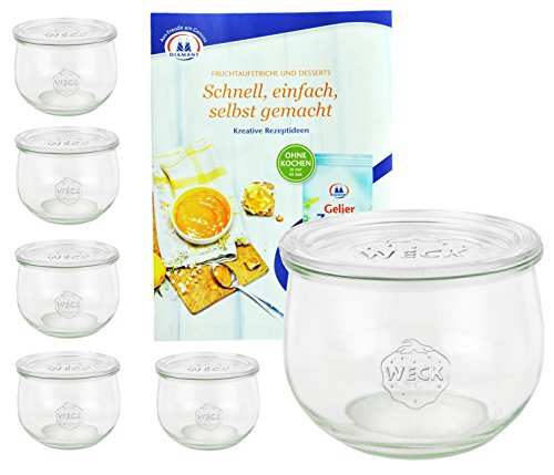 MamboCat 6er Set Weckgläser 580 ml Tulpenform mit Deckel I Original Weck Tulpenglas Dessertglas I Einweckgläser mit Deckel für Obst Gemüse uvm I inkl. Diamant-Zucker Gelierzauber Rezeptheft von MamboCat