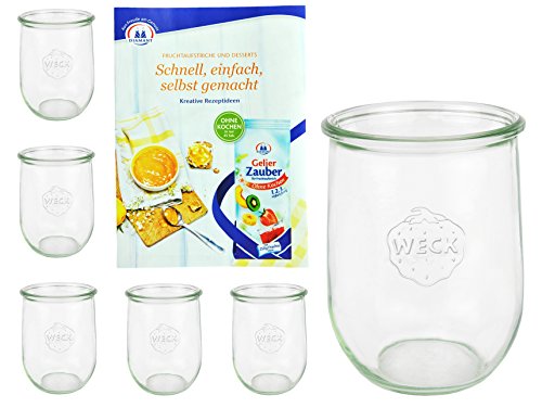 MamboCat 6er Set Weckgläser 1062 ml Tulpenform I Original Weck Tulpenglas Dessertglas I Einweckgläser für Obst Gemüse uvm I Weck Gläser ohne Deckel inkl. Diamant-Zucker Gelierzauber Rezeptheft von MamboCat