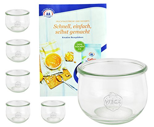 MamboCat 6er Set Weckgläser 580 ml Tulpenform I Original Weck Tulpenglas Dessertglas I Einweckgläser für Obst Gemüse UVM I Weck Gläser ohne Deckel inkl. Diamant-Zucker Gelierzauber Rezeptheft von MamboCat