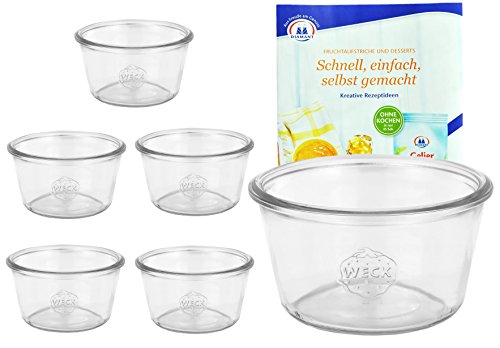 MamboCat 6er Set Weckgläser Sturzglas 370 ml I Original Weck Sturzglas Dessertglas I Einweckgläser für Kuchen Gelees UVM I Sturzgläser ohne Deckel inkl. Diamant-Zucker Gelierzauber Rezeptheft von MamboCat