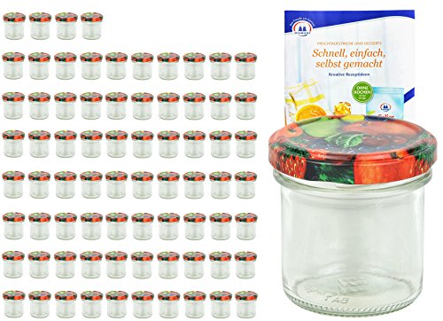 MamboCat 75er Set Sturzgläser 167 ml Deckelfarbe Obst Dekor to 66 inkl. Diamant Gelierzauber Rezeptheft, Marmeladengläser, Einmachgläser, Einweckgläser, Gläser von MamboCat