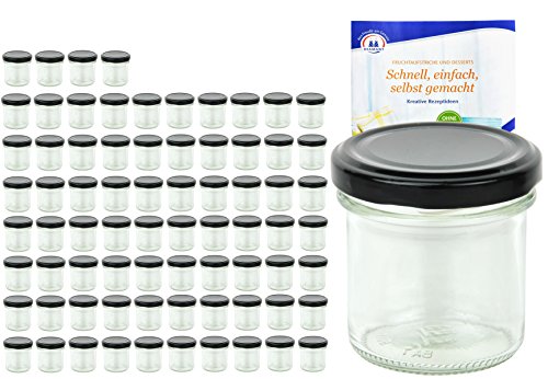 MamboCat 75er Set Sturzgläser 167 ml Deckelfarbe schwarz to 66 inkl. Diamant Gelierzauber Rezeptheft, Marmeladengläser, Einmachgläser, Einweckgläser, Gläser von MamboCat