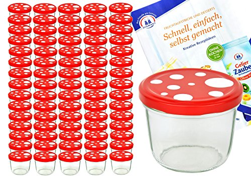 MamboCat 75er Set Sturzglas 230 ml to 82 Fliegenpilz Deckel rot weiß gepunktet incl. Diamant Gelierzauber Rezeptheft Marmeladenglas Einmachglas Einweckglas von MamboCat