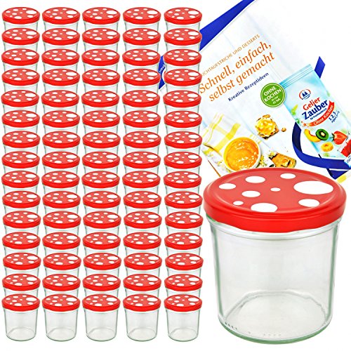 MamboCat 75er Set Sturzglas 350 ml To 82 Fliegenpilz Deckel rot weiß gepunktet incl. Diamant Gelierzauber Rezeptheft Marmeladenglas Einmachglas Einweckglas von MamboCat