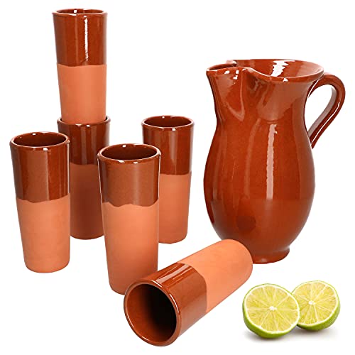 MamboCat 7tlg. Tonkrug Set I antikes Service 1,9ltr Ton Karaffe mit Bechern 300ml 6 Stück I Ton Geschirr mediterraner Stil I Unikat Handarbeit I Metkrug mit Weinbecher I Glühwein Becher ohne Henkel MamboCat 7tlg. Tonkrug Set I antikes Service 1,9ltr Ton Karaffe mit Bechern 300ml 6 Stück I Ton Geschirr mediterraner Stil I Unikat Handarbeit I Metkrug mit Weinbecher I Glühwein Becher ohne Henkel von MamboCat