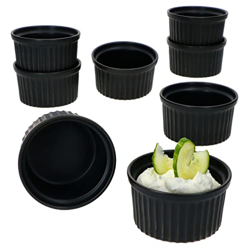 MamboCat 8er Set Muffin-Förmchen Nero 180 ml I Steingut I Ø 9,3 cm I Schwarz I 8 Personen I Backform I Mini-Schälchen I für Crème Brûlée, Soufflé, Cupcakes, Tiramisu, uvm. I kleine Auflaufförmchen von MamboCat