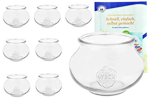 MamboCat 8er Set Weckgläser Weck Schmuckglas 1062 ml I Original Weck Einmachglas Bauchig I Einweckgläser für Obst Gemüse uvm I Weck Gläser ohne Deckel inkl. Diamant-Zucker Gelierzauber Rezeptheft von MamboCat