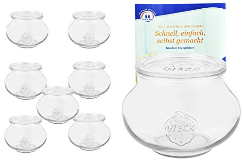 MamboCat 8er Set Weckgläser Weck Schmuckglas mit Deckel 1062 ml I Original Weck Einmachglas Bauchig I Einweckgläser für Obst Gemüse uvm I Weck Gläser inkl. Diamant-Zucker Gelierzauber Rezeptheft von MamboCat