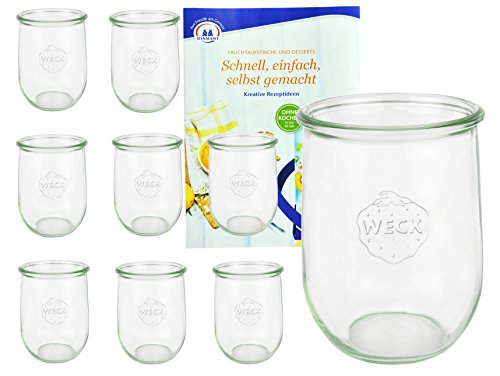 MamboCat 9er Set Weckgläser 1062 ml Tulpenform I Original Weck Tulpenglas Dessertglas I Einweckgläser für Obst Gemüse UVM I Weck Gläser ohne Deckel inkl. Diamant-Zucker Gelierzauber Rezeptheft von MamboCat