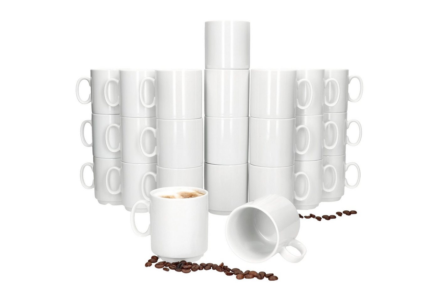 MamboCat Becher 24er Set Event Kaffeebecher 250ml weiß Porzellan-Tassen stapelbar, Porzellan von MamboCat