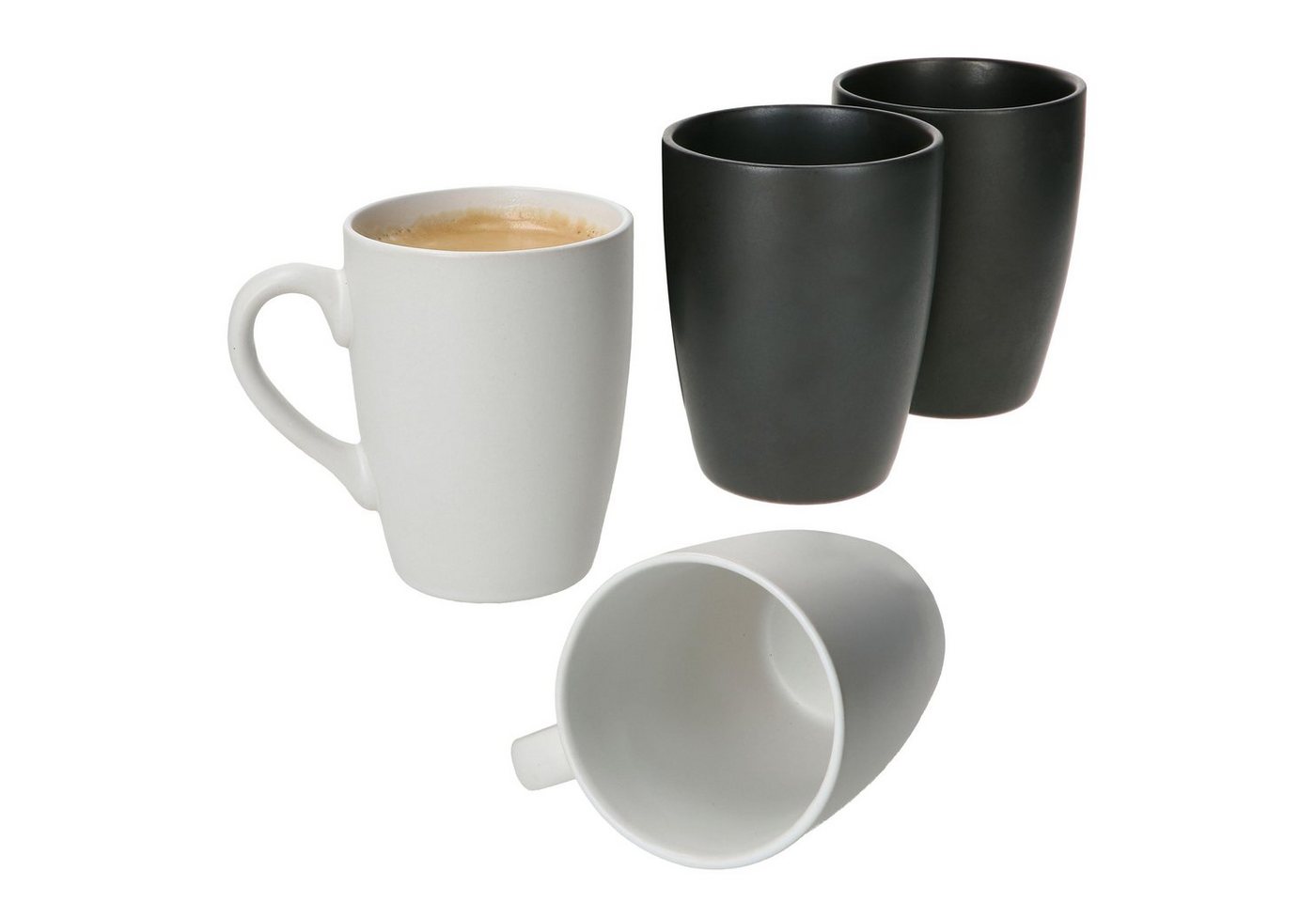 MamboCat Becher 4x Nero Bianco Kaffeebecher Weiß Schwarz 280ml mit & ohne Henkel Tasse, Steingut von MamboCat