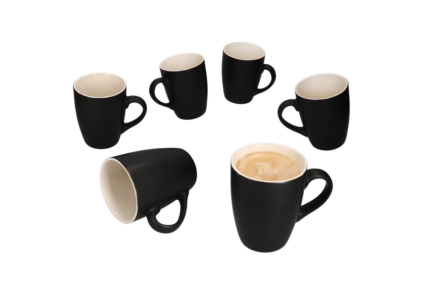 MamboCat Becher 6x Creamy Nero Kaffeebecher 300ml H11cm schwarz & creme 6 Personen, Steingut von MamboCat