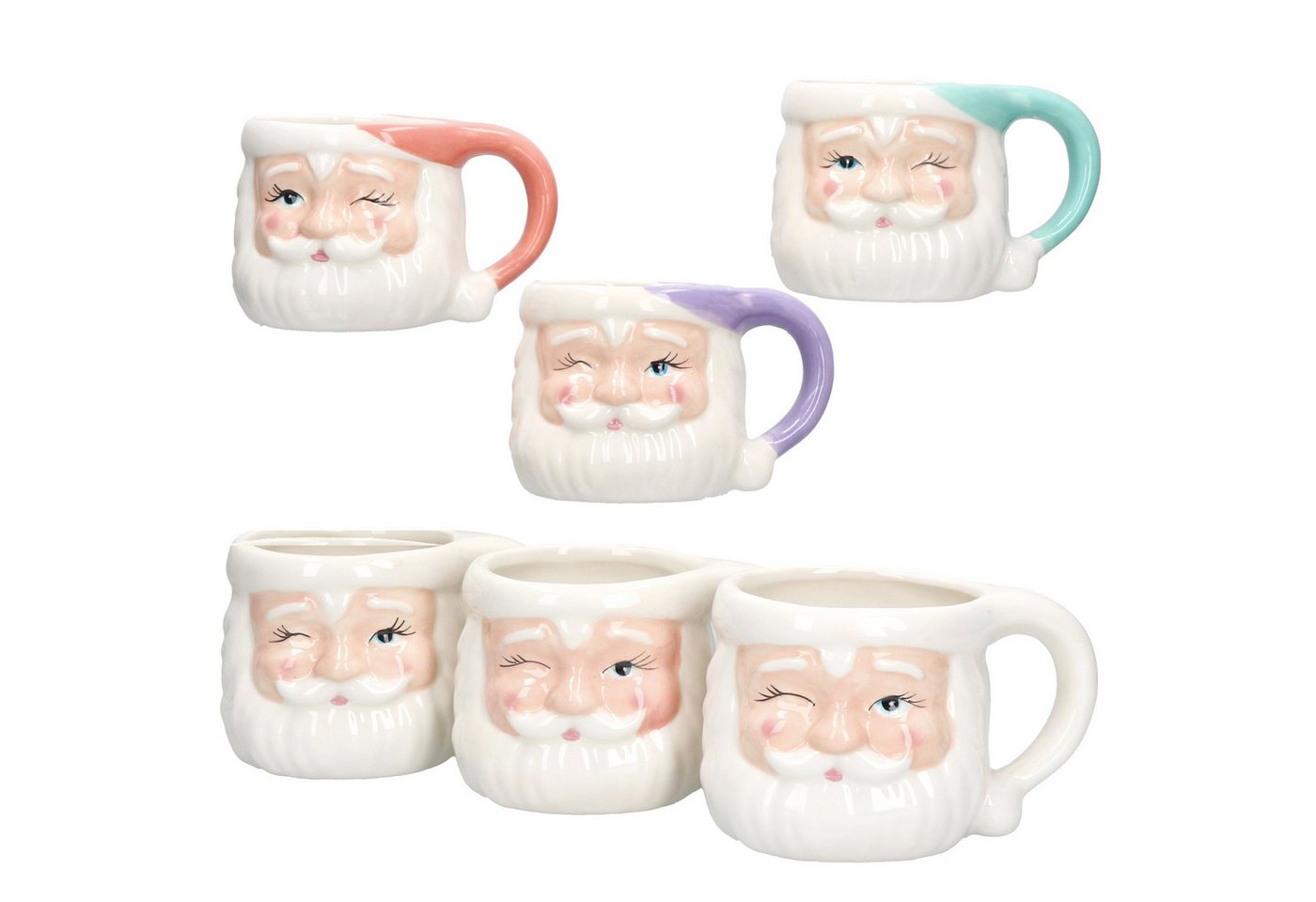 MamboCat Becher 6x Kaffeebecher Nikolaus 280ml 4 Farben Glühwein Pastell Weihnachten, Steingut von MamboCat