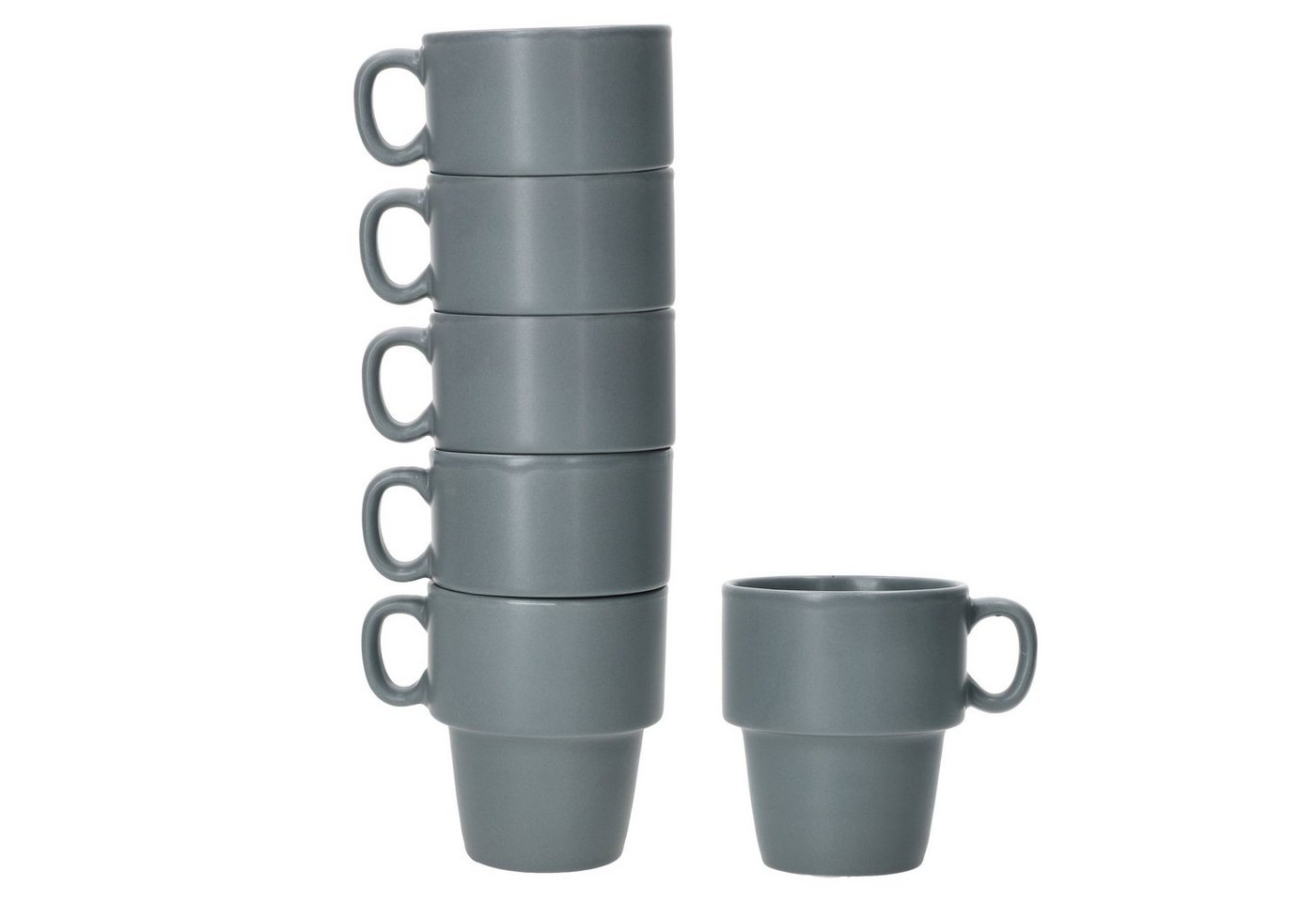 MamboCat Becher Stata 6x Kaffeebecher 250ml grau Tee-Tasse Henkel Porzellan stapelbar, Porzellan von MamboCat