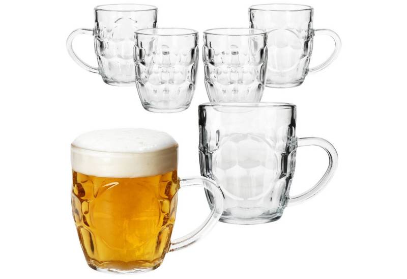 MamboCat Bierglas 6x Dijon Bierkrug 200ml mit Schild, Relief & Henkel Bierhumpen 0,2L, Glas von MamboCat