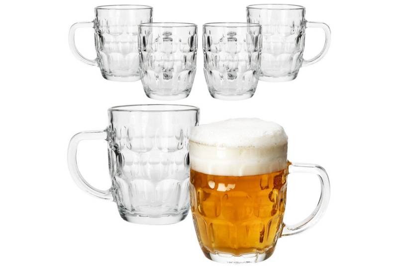 MamboCat Bierglas 6x Dublin Bierkrug 400ml mit Relief & Henkel Bierhumpen klar 0,4L, Glas von MamboCat