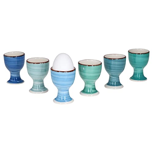 MamboCat Blue Eierbecher-Set 6-teilig I Steingut-Set in 6 verschiedenen Blau-Tönen I Eierhalter Ø 5cm x 7,2cm I Eier-Becher-Service für 6 Personen I Eierständer spülmaschinengeeignet von MamboCat