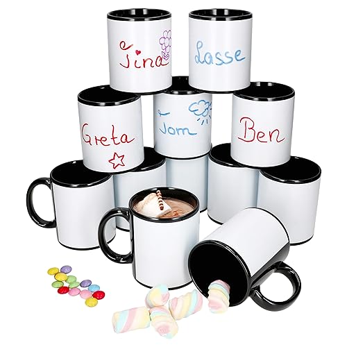 MamboCat Carina 12er Set Mehrwegbecher schwarz I 300 ml I zum Beschriften & Bemalen I Porzellan-Kaffeebecher mit Henkel für 12 Personen I Tassen für Heißgetränke wie Tee, Kakao & Co von MamboCat