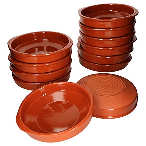 MamboCat Cazuela mit Griff 12er Set Schalen Bernd 850ml Auflaufform rund 24cm aus Ton glasiert Größe XL I Ton hitzebeständig für Auflauf Tiramisu Fingerfood I Unikat Handarbeit Vintage I Mittelalter von MamboCat