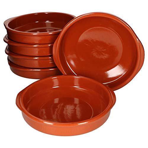 MamboCat Cazuela mit Griff 6er Set Schalen Bernd 850ml Auflaufform rund 24cm aus Ton glasiert Größe XL I Ton hitzebeständig für Auflauf Tiramisu Fingerfood I Unikat Handarbeit Vintage I Mittelalter von MamboCat