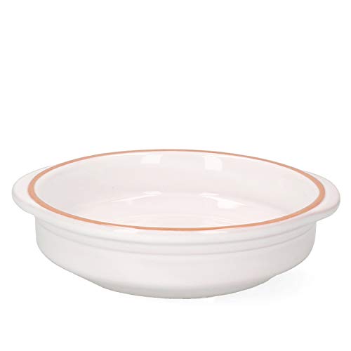 MamboCat Cazuela Tonschale Ille 16,5cm Größe M 300ml I Auflaufform mit Griff I Bräter rund backofengeeignet I Keramik Antik Geschirr I Pasta Servierschale I Ofen Kasserolle I weiß glasiert von MamboCat