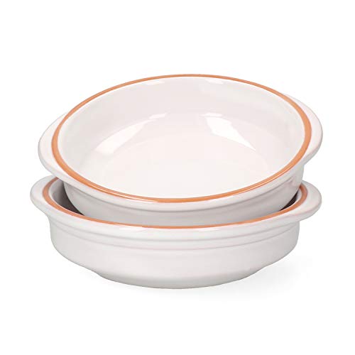 MamboCat Cazuela Tonschale Ille 2-er Set 16,5cm Größe M 300ml I Auflaufform mit Griff I rund backofengeeignet I Keramik Antik Geschirr I Pasta Servierschale Ofen Kasserolle I weiß glasiert von MamboCat