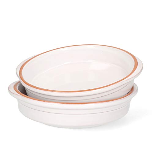 MamboCat Cazuela Tonschale Ille 2-er Set 20,5cm Größe L 600ml I Auflaufform mit Griff I rund backofengeeignet I Keramik Antik Geschirr I Pasta Servierschale Ofen Kasserolle I weiß glasiert von MamboCat