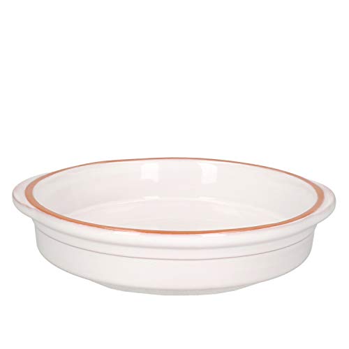MamboCat Cazuela Tonschale Ille 20,5cm Größe L 600ml I Auflaufform mit Griff I Bräter rund backofengeeignet I Keramik Antik Geschirr I Pasta Servierschale I Ofen Kasserolle I weiß glasiert von MamboCat