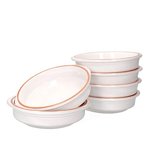 MamboCat Cazuela Tonschale Ille 6-er Set 16,5cm Größe M 300ml I Auflaufform mit Griff I rund backofengeeignet I Keramik Antik Geschirr I Pasta Servierschale Ofen Kasserolle I weiß glasiert von MamboCat