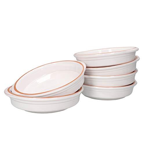 MamboCat Cazuela Tonschale Ille 6-er Set 20,5cm Größe L 600ml I Auflaufform mit Griff I rund backofengeeignet I Keramik Antik Geschirr I Pasta Servierschale Ofen Kasserolle I weiß glasiert von MamboCat