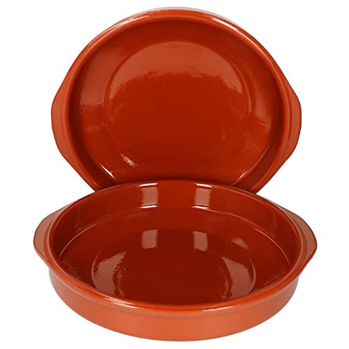 MamboCat Cazuela mit Griff 2er Set Schalen Bernd 2,2l Auflaufform rund 31,5cm aus Ton glasiert Größe XXXL Ton hitzebeständig für Auflauf Tiramisu Fingerfood Unikat Handarbeit Vintage Mittelalter von MamboCat