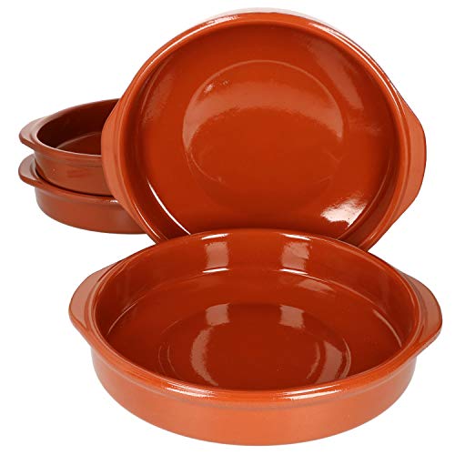 MamboCat Cazuela mit Griff 4er Set Schalen Bernd 1,3l Auflaufform rund 25,5cm aus Ton glasiert Größe XXL I Ton hitzebeständig für Auflauf Tiramisu Fingerfood I Unikat Handarbeit Vintage I Mittelalter von MamboCat
