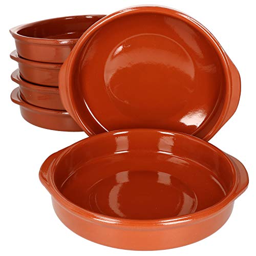 MamboCat Cazuela mit Griff 6er Set Schalen Bernd 1,3l Auflaufform rund 25,5cm aus Ton glasiert Größe XXL I Ton hitzebeständig für Auflauf Tiramisu Fingerfood I Unikat Handarbeit Vintage I Mittelalter von MamboCat