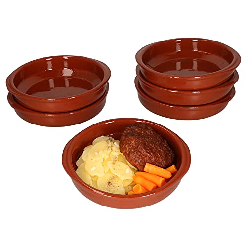 MamboCat Cazuela mit Griff 6er Set Schalen Bernd 300ml Auflaufform rund 16cm aus Ton glasiert Größe M I Ton hitzebeständig für Auflauf Tiramisu Fingerfood I Unikat Handarbeit Vintage I Mittelalter von MamboCat