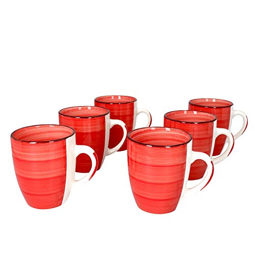 MamboCat Chrissi 6er Set Kaffeebecher Rot I 300 ml I Weihnachten I 6 Personen I Steingut-Tassen für Heißgetränke I Runde Tee-Pötte mit abstraktem Dekor I Kaffee-Geschirr von MamboCat