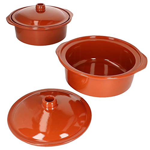 MamboCat Concotte 2er Set Ton-Topf mit Deckel I robuste Töpfe aus Ton - backofengeeignet I glasiert & leicht zu reinigen I echte Handarbeit - Jede Tonschale EIN Unikat I Cocotte groß 2 Stück 4 l von MamboCat