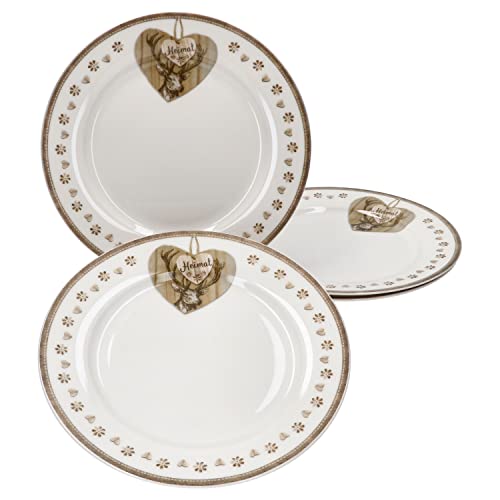 MamboCat Country Heart 4er Set Kuchenteller I Ø 20,5 cm I 4 Personen I Frühstücksteller, Dessertteller, Salatplatte I Hirsch-Dekor & Herz, Heimat I Porzellan-Geschirr im Landhaus-Stil von MamboCat