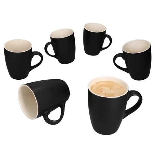 MamboCat Creamy Nero 6er Set Kaffeebecher schwarz & creme I 300ml, H 11cm I matte Steingut-Becher mit Henkel für 6 Personen I Tassen für Heißgetränke wir Tee, Kakao, Latte Macchiato & Co von MamboCat