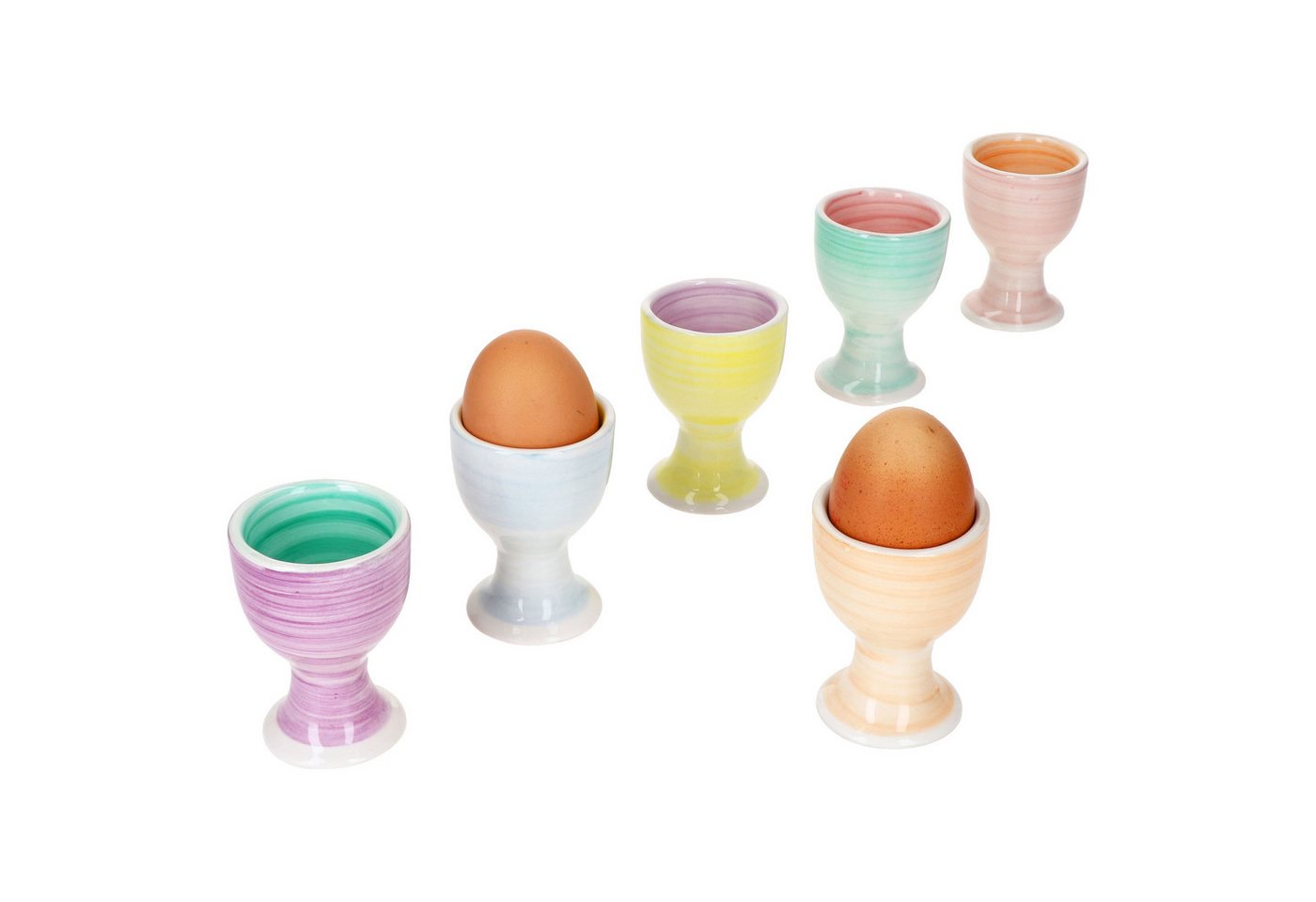 MamboCat Eierbecher 6er Set Pastello Eierbecher Frühstück Brunch Buffet Steingut bunt von MamboCat