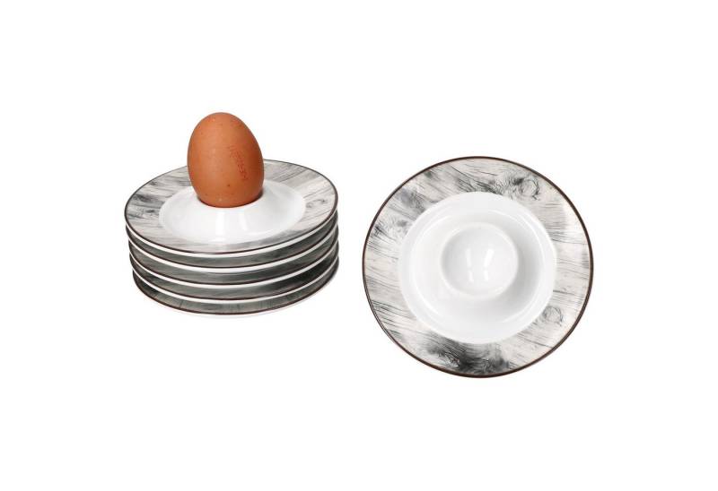 MamboCat Eierbecher 6x Alois Eierbecher mit Ablage weiß Holz-Optik Porzellan 6 Personen von MamboCat