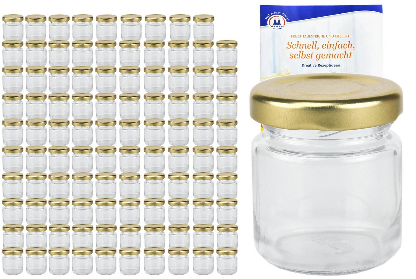 MamboCat Einmachglas 100er Set Sturzglas 53 ml To 43 goldener Deckel incl. Rezeptheft, Glas von MamboCat