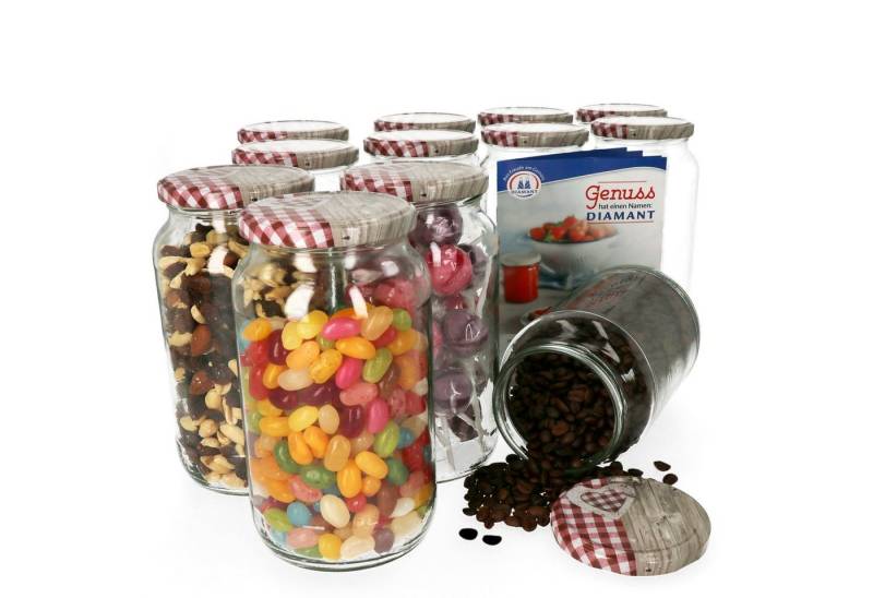 MamboCat Einmachglas 12er Set Rundglas 1062 ml To 82 Holz Herz rot Deckel incl. Rezeptheft, Glas MamboCat Einmachglas 12er Set Rundglas 1062 ml To 82 Holz Herz rot Deckel incl. Rezeptheft, Glas von MamboCat