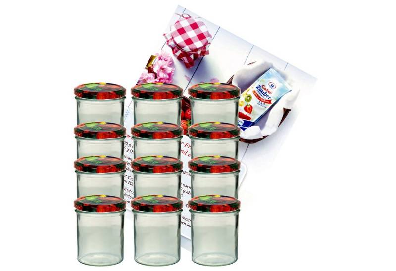 MamboCat Einmachglas 12er Set Sturzglas 350 ml To 82 Obst Deckel incl. Diamant Rezeptheft, Glas von MamboCat