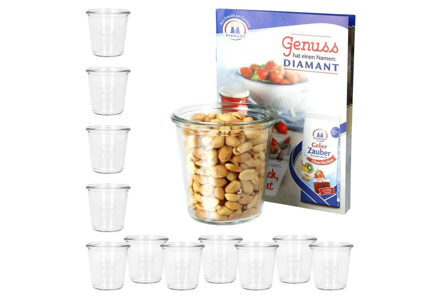 MamboCat Einmachglas 12er Set Weck Sturzgläser 290ml hoch, 1/5L Gläser inkl. Rezeptheft, Glas von MamboCat