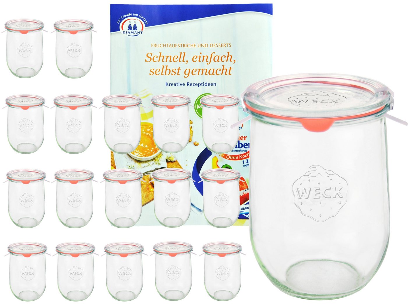 MamboCat Einmachglas 18er Set Weck Gläser 1062ml Tulpengläser Deckel Einkochringe Klammern, Glas MamboCat Einmachglas 18er Set Weck Gläser 1062ml Tulpengläser Deckel Einkochringe Klammern, Glas von MamboCat